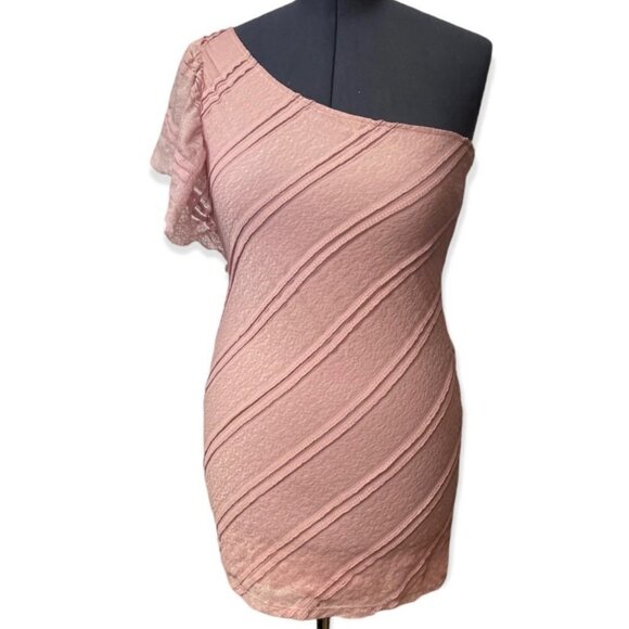 B_ENVIED Women's One Shoulder Pullover Top Stretch Lace Size Large Made USA Pink - Picture 1 of 8